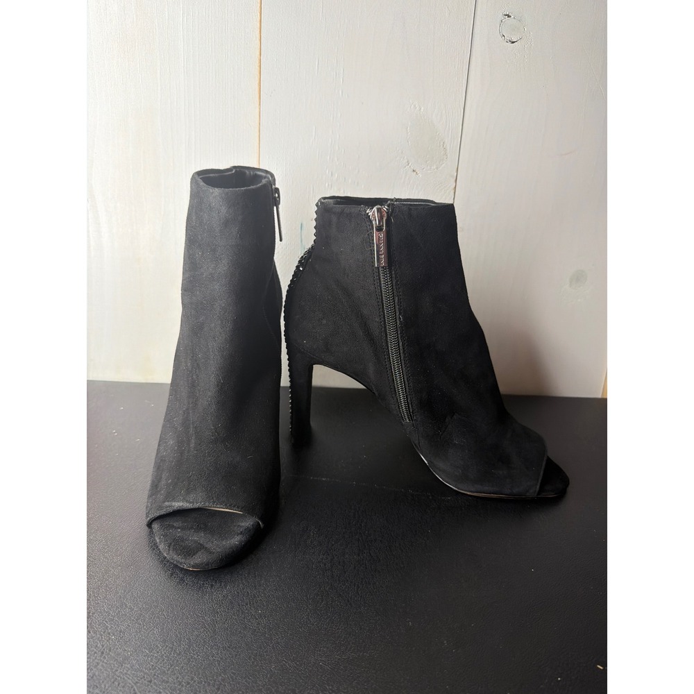 Gianni Bini Womens Black Suede Peep Toe Bootie Rhinestone Heel 8.5
